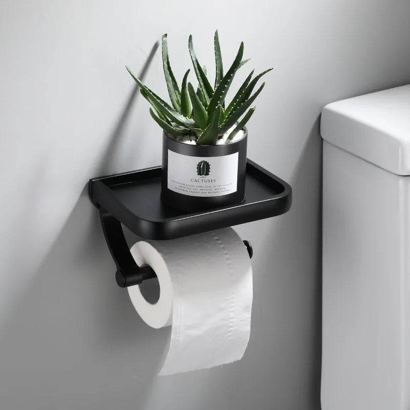 Aluminum Alloy Toilet Paper Holder Bathroom Wall Mount WC Paper Phone Holder Shelf Towel Roll shelf Accessories - P12 Hub Europe