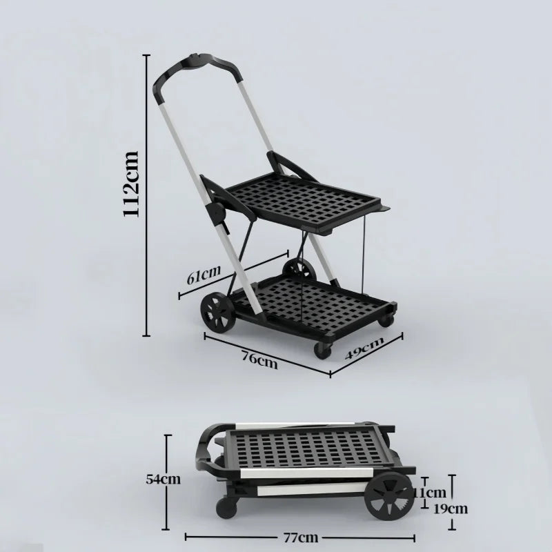 Foldable Shopping Trolley Wheels Lightweight Aluminum Adjustable Handle Multi-Purpose Moving Cart For Home Grocery Camping