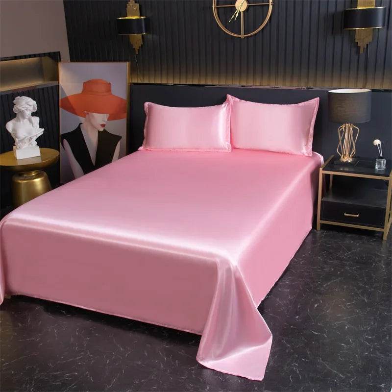 Silky Cooling Bed Sheet with 2 Pillow Cases Luxury Ice Silk Feel Twin Queen Flat Sheet Set Soft and Hypoallergenic Satin Sheets - P12 Hub Europe