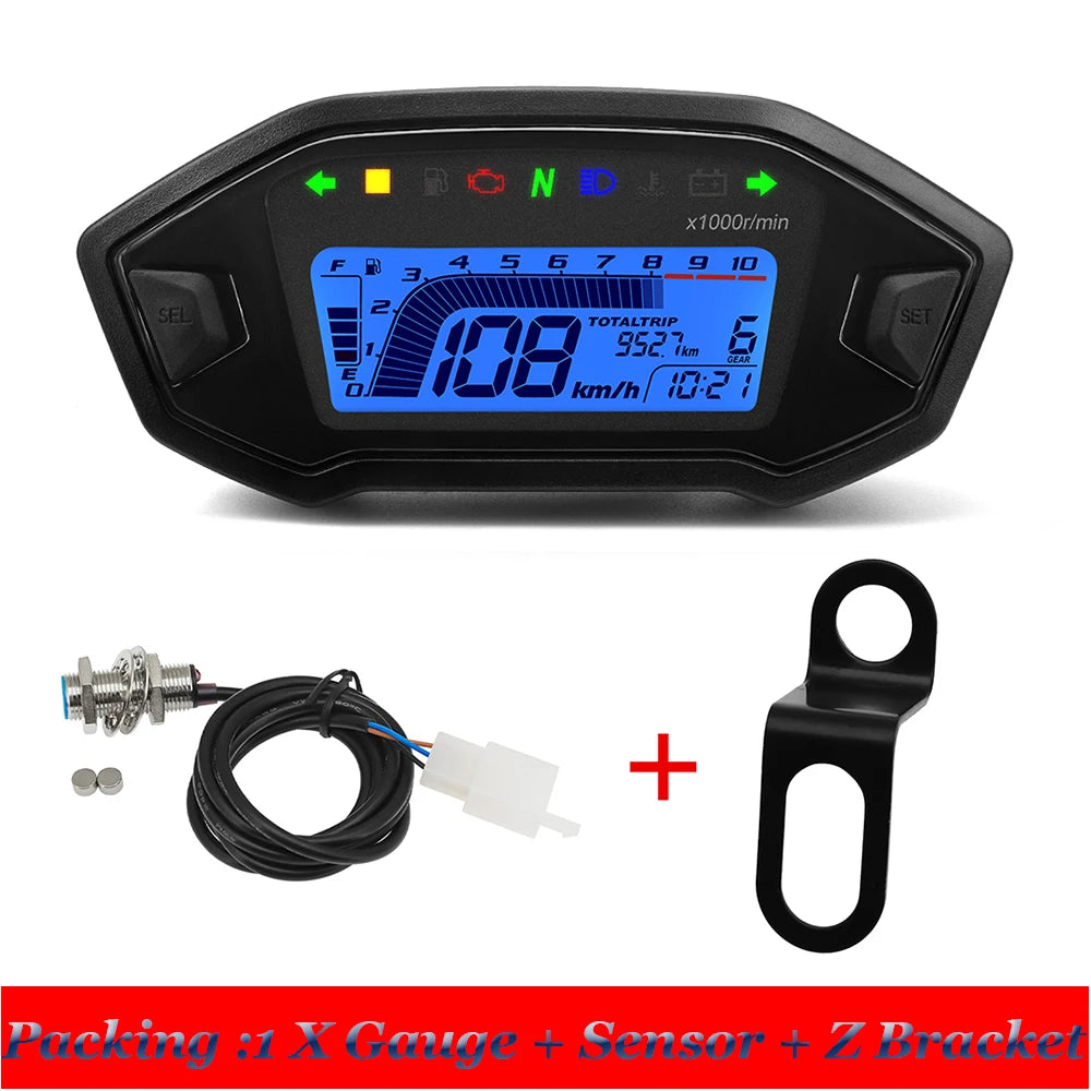 Newest Universal Motorcycle Speedometer 7 Colors Digital Meters Instrument LCD 13000rpm Tachometer Turn Signal Light Indicator