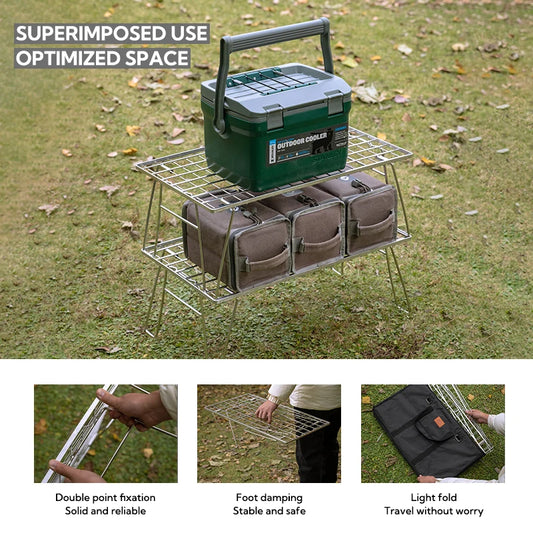CAMPINGMOON T-235A heavy duty camping BBQ storage table silver stainless steel outdoor folding table for BBQ