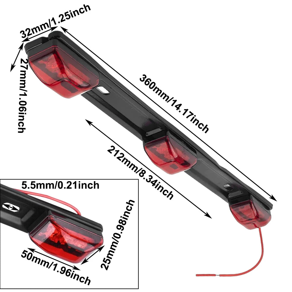 15" 9LED Stainless Truck Trailer ID Bar Light Rear Red LED Marker Clearance Lights 12V Car Styling Accessories
