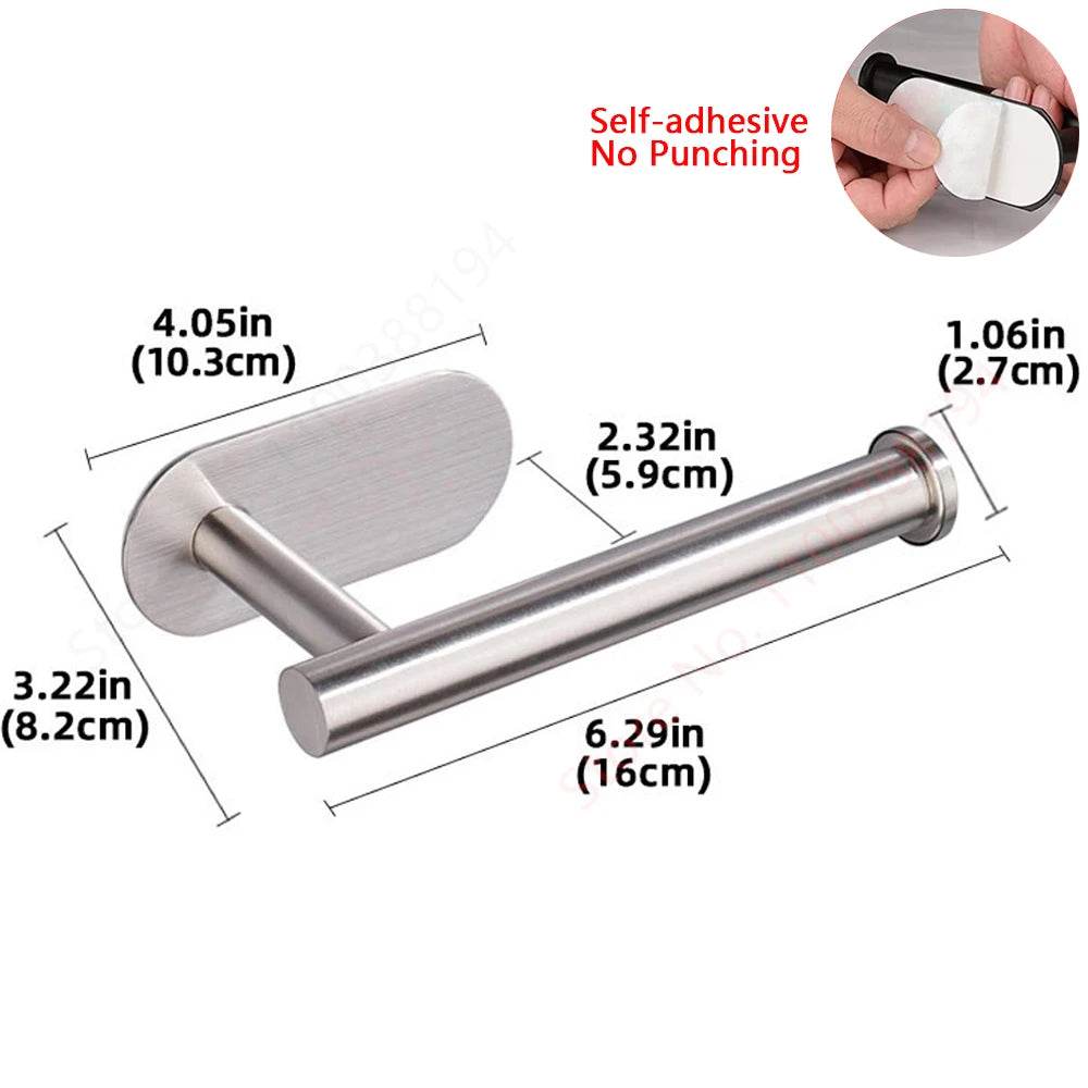 Adhesive Toilet Roll Paper Holder Organizer Wall Mount Storage Stand Kitchen Bathroom No Drill Tissue Towel Dispenser Stainless - P12 Hub Europe