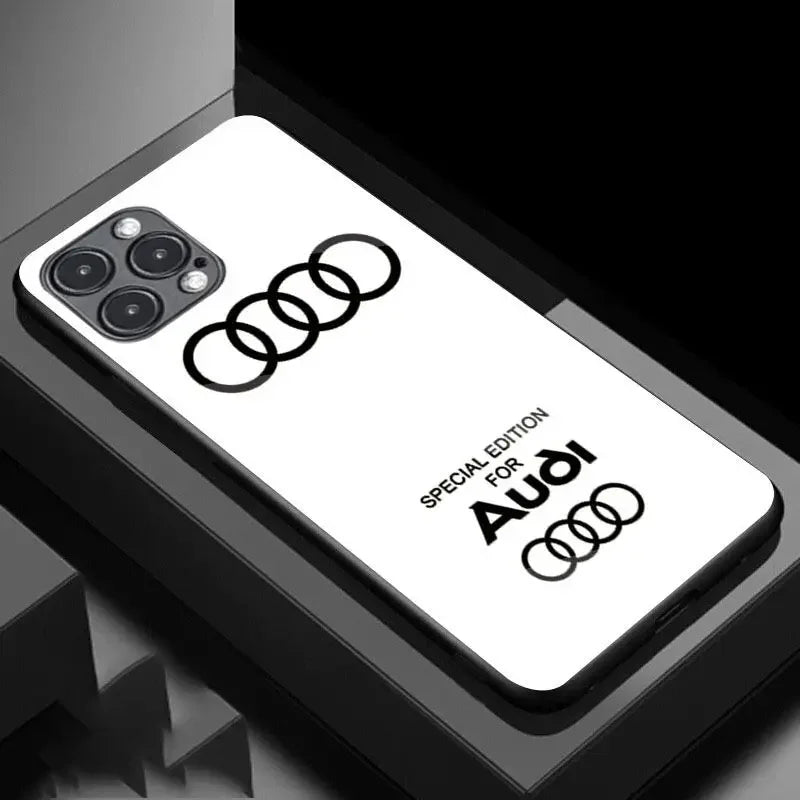 Luxury Mirror Surface Glass Hard Cover For Car Logo Audi Phone Case iPhone 16 Pro Max Cases 13 15 14 Plus 12 Mini 11 X XR XSMAX