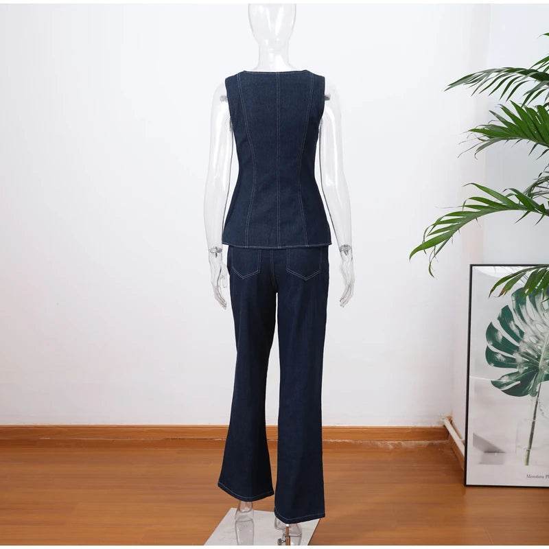 Vintage Denim Crop Top Set - P12 Hub Europe