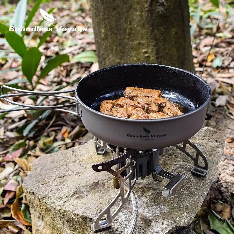 Boundless Voyage Titanium Non-stick Frying Pan with Ceramic Coating and Folding Handle Outdoor Camping Picnic Plate Dish