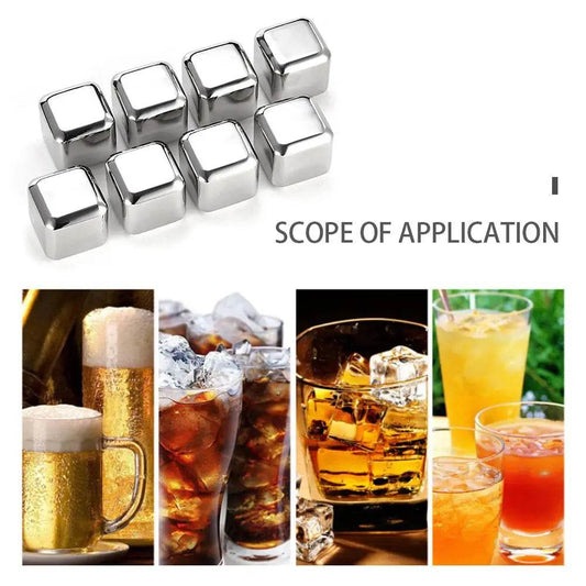 1-8PCS Stainless Rocks Whisky Stones Cubes Set Reusable Chilling Stones For Whiskey Wine Cooling Chilling Party Bar Tool - P12 Hub Europe