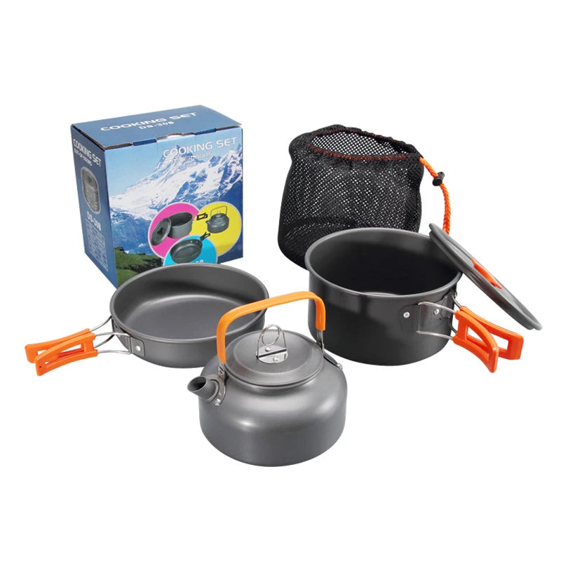 WESTTUNE Camping Cookware Kit Aluminum Outdoor Portable Cooking Set Pot Pan Kettle for Camping Tableware Hiking Picnic 3pcs