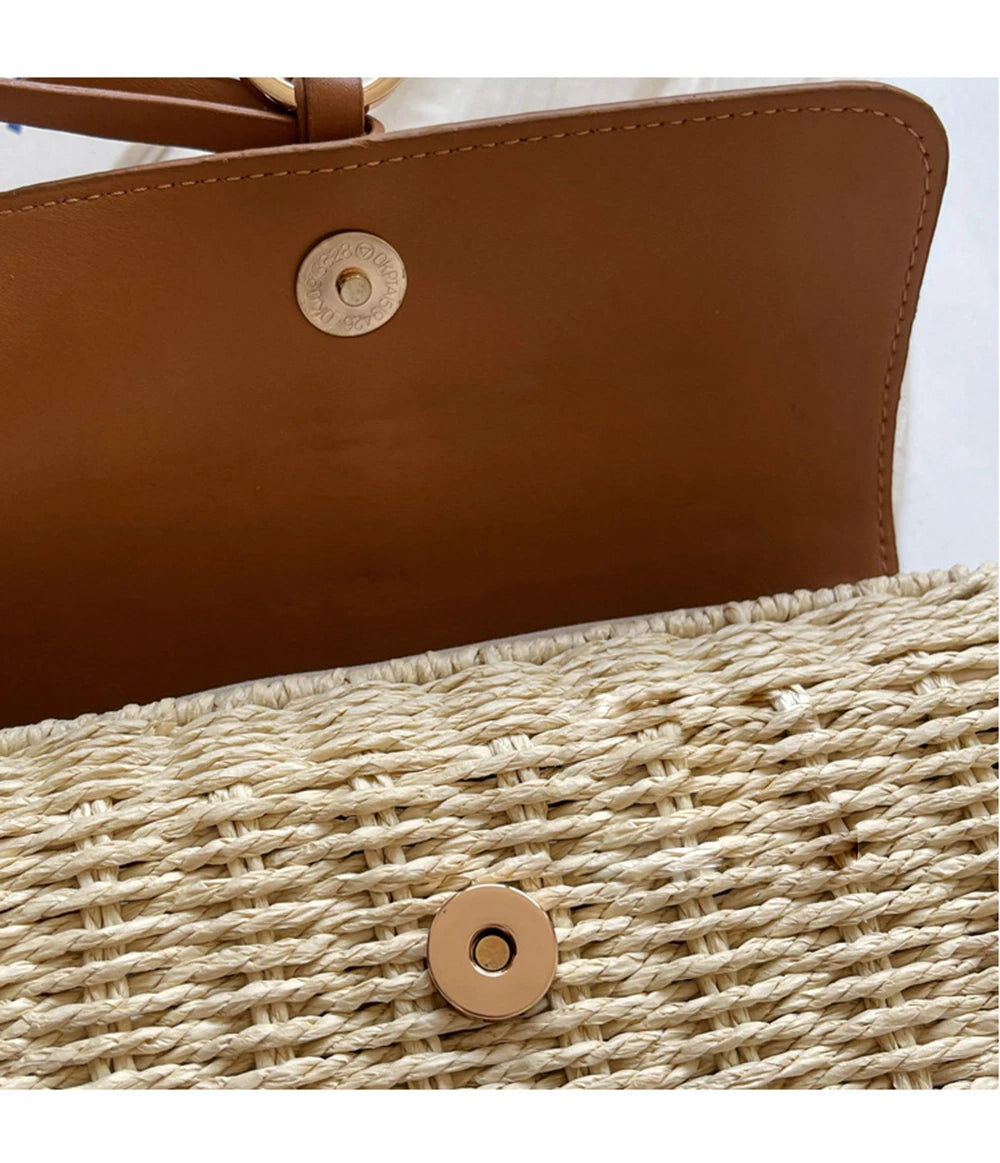 Spring Trendy Small Knitting Square Handbag Women's Casual Fashion Simple Chain Crossbody Bag PU Leather Flip Cover Beach Bags