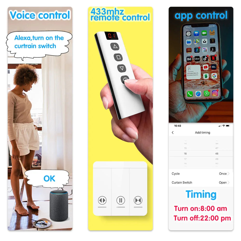 Tuya Smart Life Curtain Switch Wifi Rf Roller Shutter Module 433mhz wall panel Transmitter,for Garage Door Window Blinds Alexa
