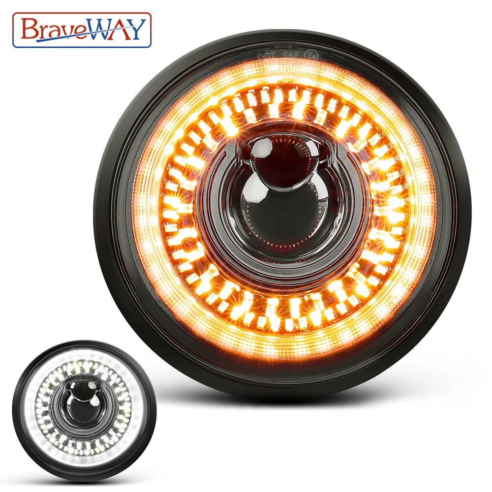 BraveWAY 5.75″ Round LED Headlight for Motorcycle/Car 5-3/4 inch Moto Light with White/Amber DRL+ Start-up Halo Ring