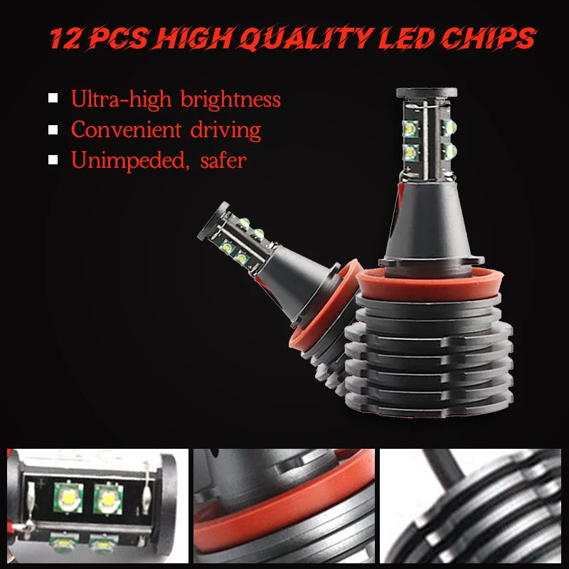 120W 6000K White H8  Canbus Error Free LED Angel Eyes Marker Lights Bulbs for BMW X1 E84 Xenon Headlight 2009-2015