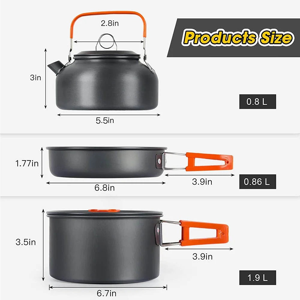 Outdoor camping cookware set aluminum lightweight equipment outdoor multi-person picnic easy to carry and equipped with mesh bag