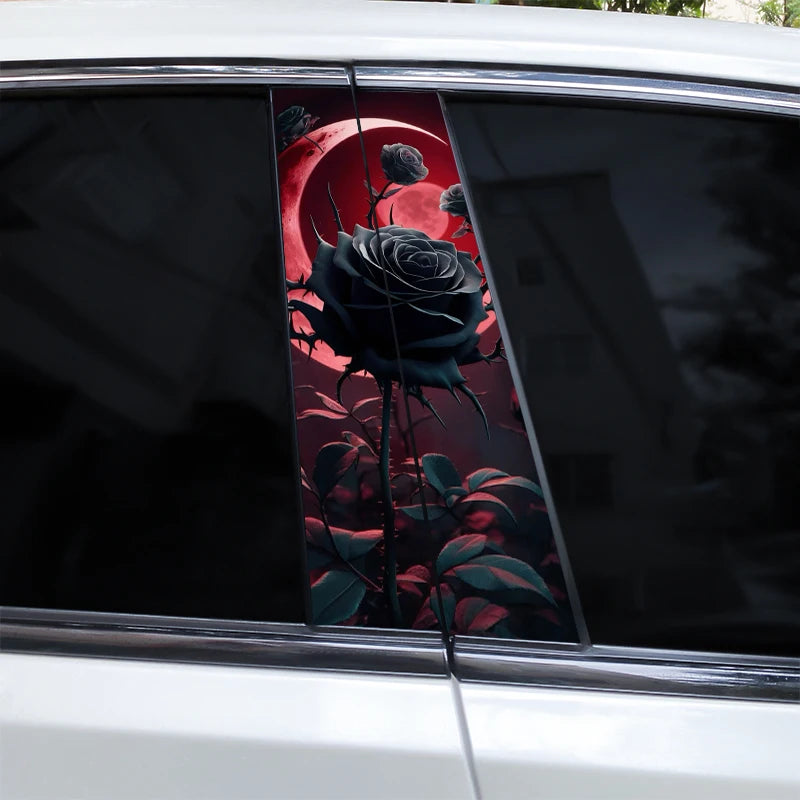 2pcs Flame Rose Car Door Pillar Decal Custom Car B-Pillar Sticker Vinyl Waterproof Flower Sticker Covering Scratched Car Sticker