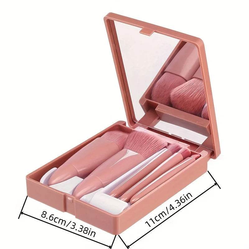 5Pcs Portable Makeup Brush Set Mirror Foldable Travel -