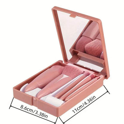5Pcs Portable Makeup Brush Set Mirror Foldable Travel -