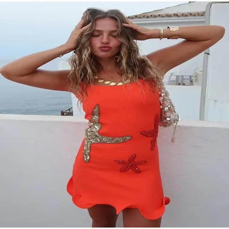 Glitter Sequin Knit Mini Dress Sexy Backless Holiday - P12 Hub Europe