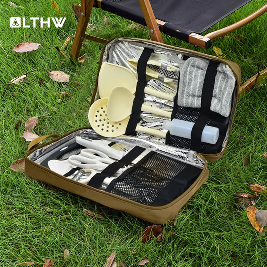 LTHW Outdoor cooking portable set; camping utensils; equipment supplies; camping cookware storage bag; barbecue tools.
