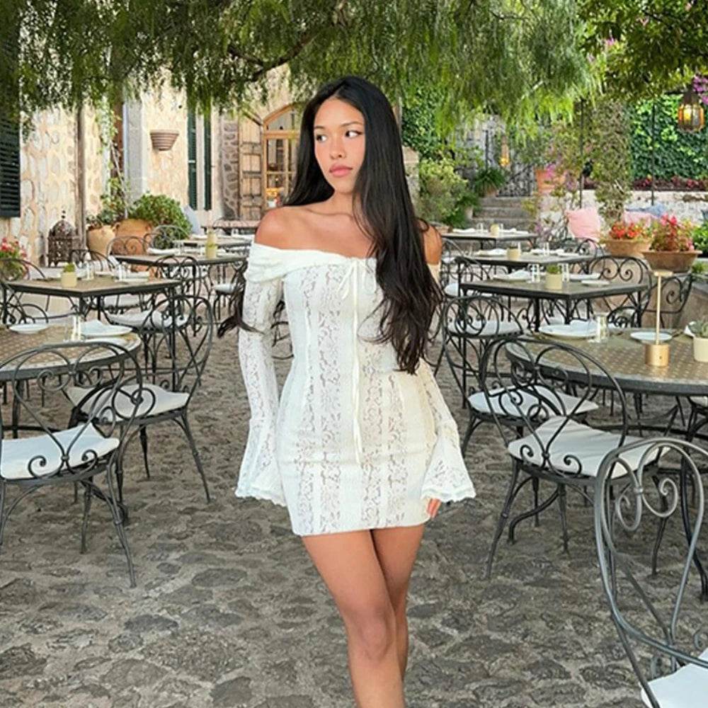 White Off Shoulder Lace Maxi Dress - Wedding Guest - P12 Hub Europe