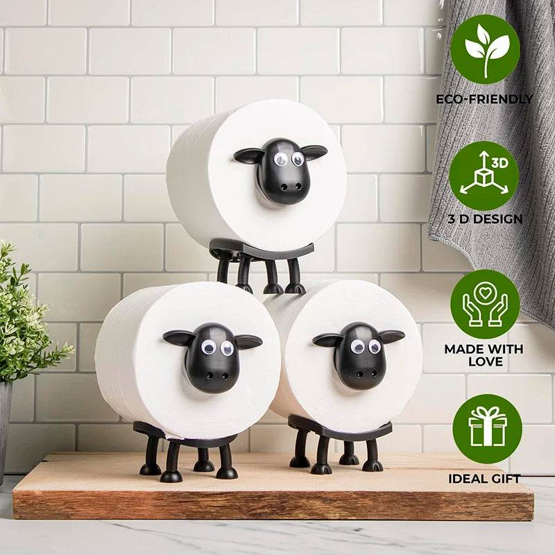 1/3PCS Sheep Toilet Roll Holder Funny Toilet Paper Holder Free Standing Bathroom Set Black Sheep Roll Rack Cute Bathroom Decor - P12 Hub Europe
