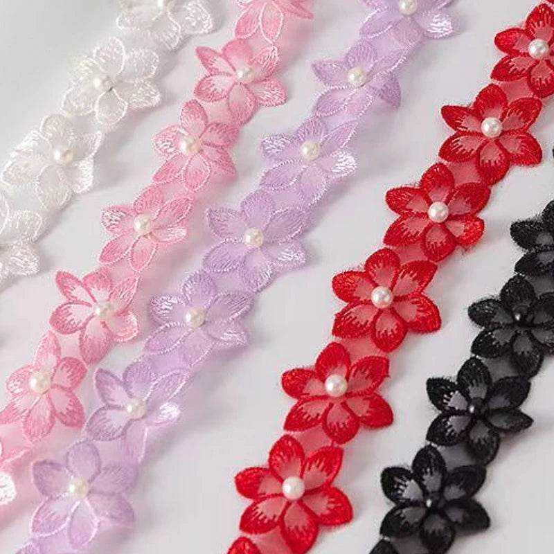 Stunning! Flower - pearl beaded lace ribbon with beaded fringe. Ideal for handmade dresses, adding unique charm. - P12 Hub Europe