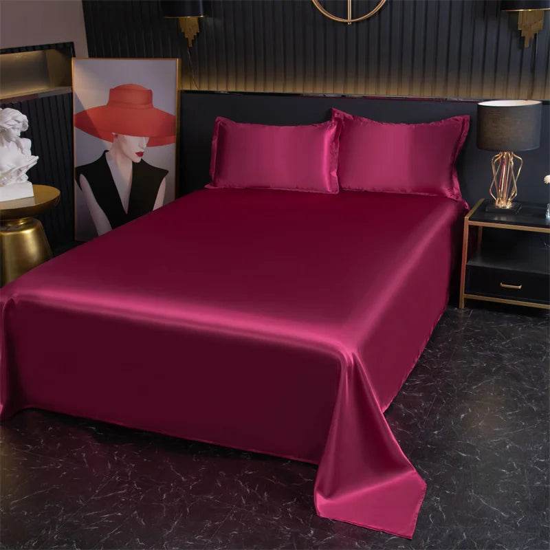 Silky Cooling Bed Sheet with 2 Pillow Cases Luxury Ice Silk Feel Twin Queen Flat Sheet Set Soft and Hypoallergenic Satin Sheets - P12 Hub Europe