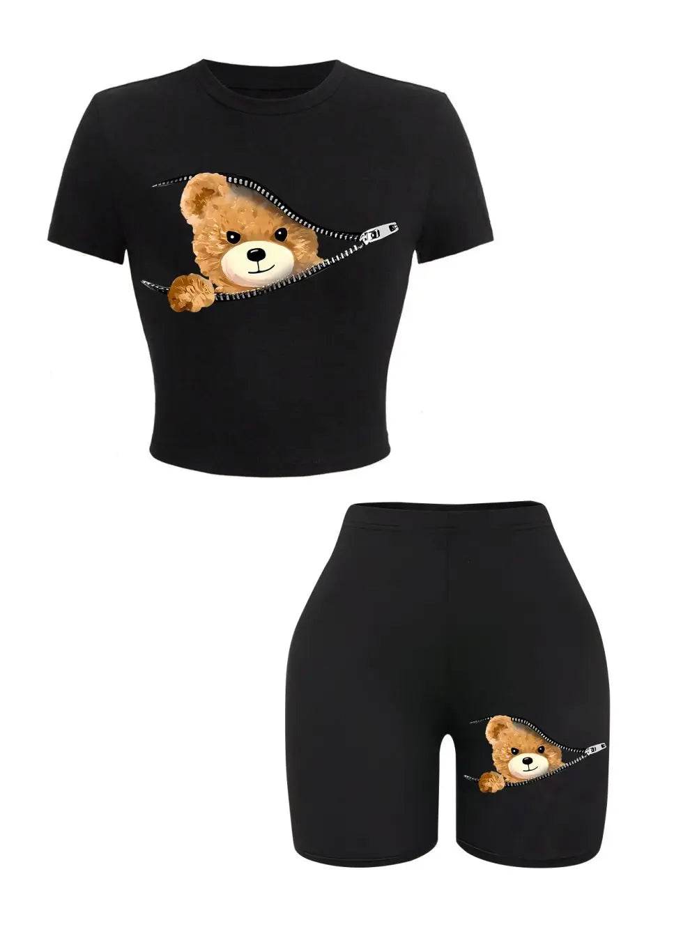 Teddy Bear Zipper Crop Shorts Set - P12 Hub Europe