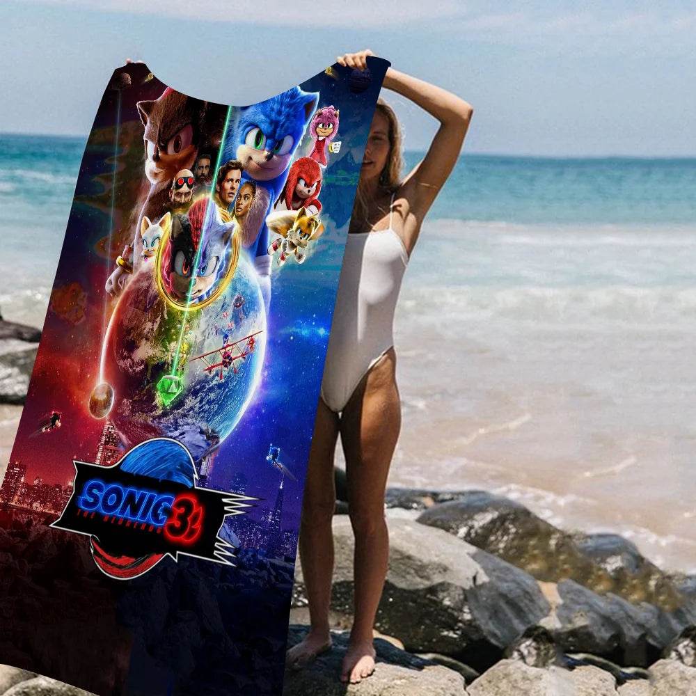 Cartoon S-Sonic Anime Beach Swimming Towel Soft Absorbent Washcloth Children's Gifts For Kids Travel Camping Gym - P12 Hub Europe