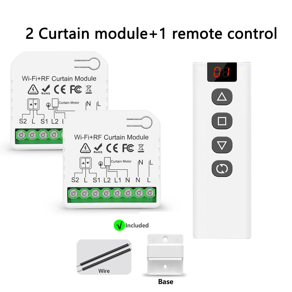 Tuya WiFi Smart Curtain Switch Electric Rolling Shutter App Voice Control Alexa Alice with RF 433 MHz 5CH Remote Control