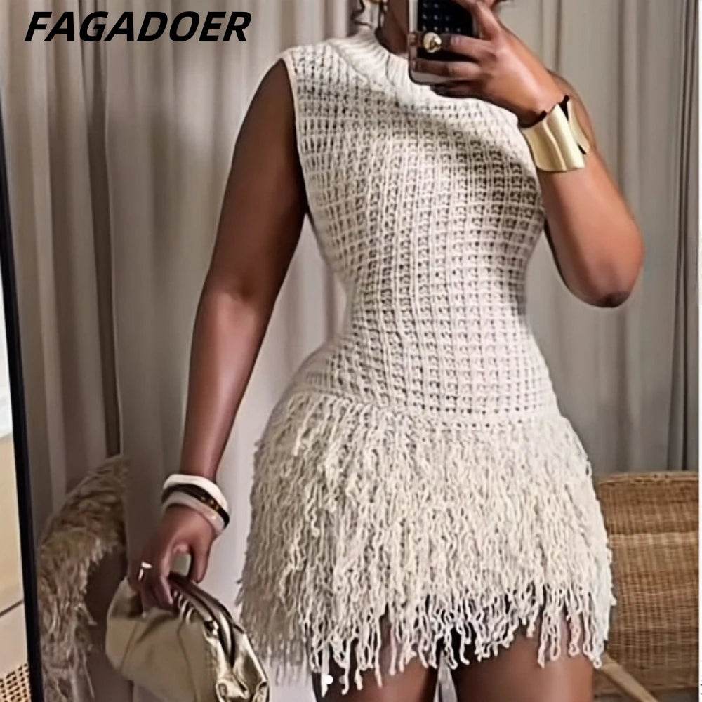 Tassel Hollow Out Mini Dress - Slim Elegant - P12 Hub Europe