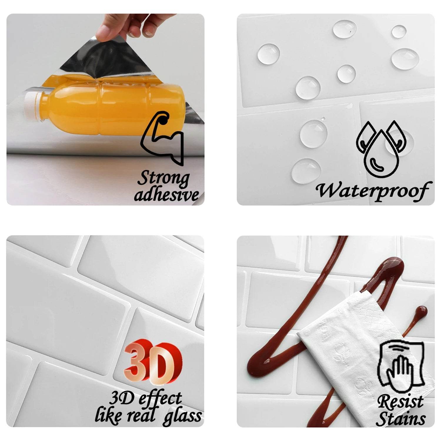 6 PCS 30.5x15.3cm 3D Self-adhesive Kitchen Waterproof Stickers Indoor Wall Renovation Sticker - P12 Hub Europe