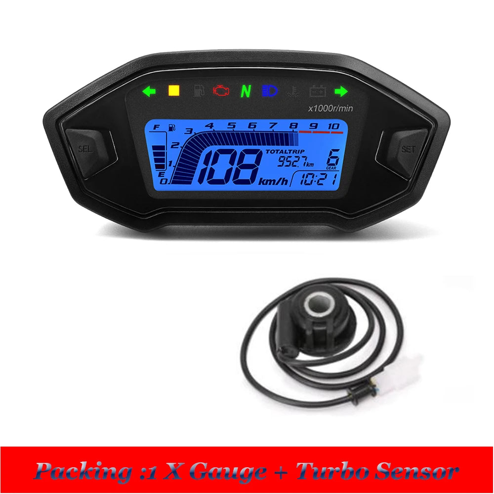 Newest Universal Motorcycle Speedometer 7 Colors Digital Meters Instrument LCD 13000rpm Tachometer Turn Signal Light Indicator