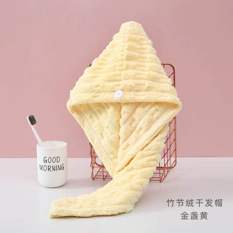 1Pcs Microfiber Quick-dry Hair Towel Cap with Button Super Absorption Bath Hat Fast Drying Hair Drying Wrap Hat Towel for Women - P12 Hub Europe