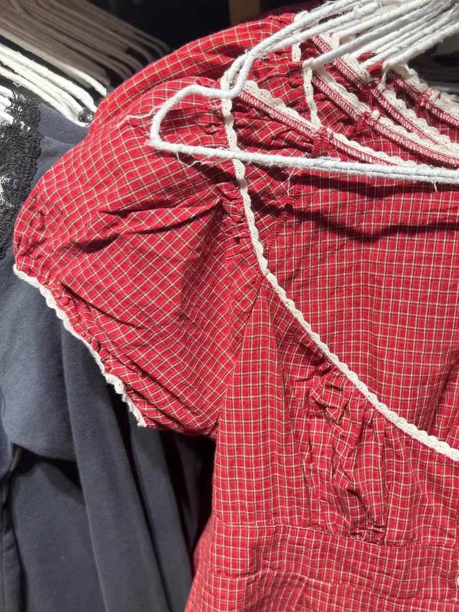 Red Plaid Puff Sleeve Shorts - P12 Hub Europe