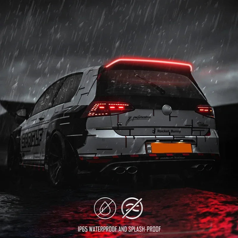 Universal Carbon Fiber Multifunction Trunk Spoilers LED Light Strip 120M Car Exterior Rear Spoiler Turn Signal Brake Lamp