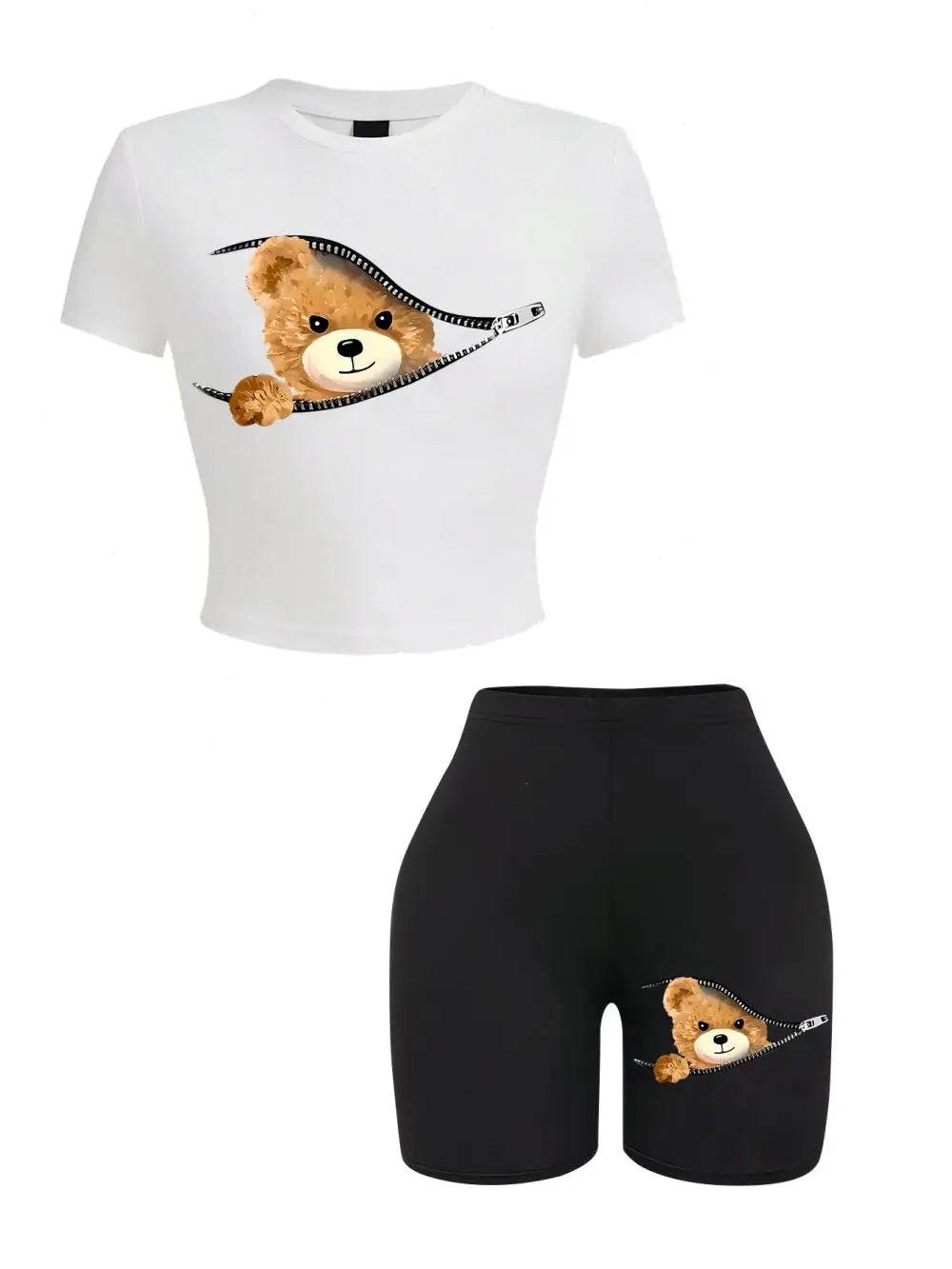 Teddy Bear Zipper Crop Shorts Set - P12 Hub Europe