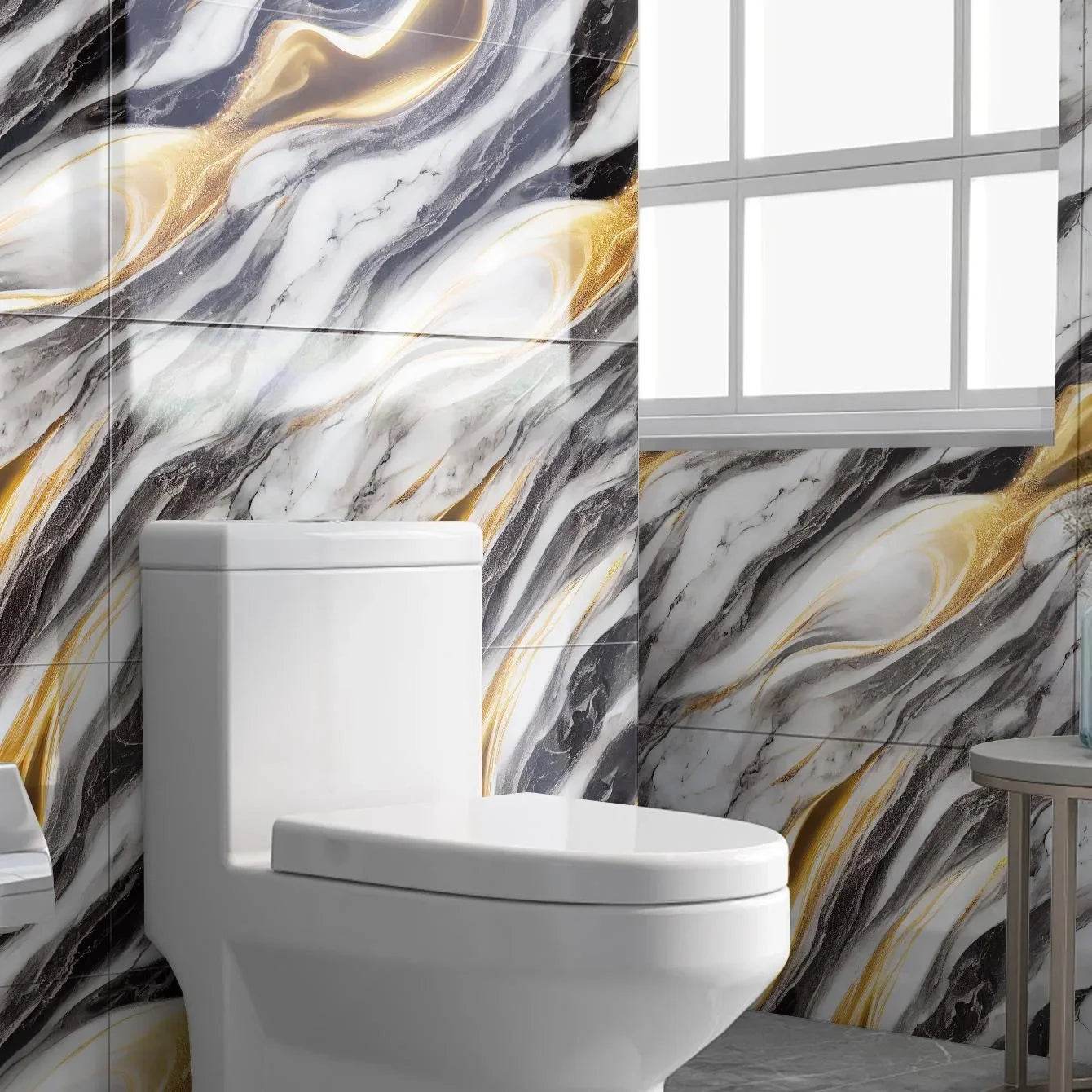 Aluminum Foil Bottom Imitation Tile Wall Stickers Kitchen Bathroom Decor Damp Proof Marble Pattern Foam Self-adhesive Wallpaper - P12 Hub Europe