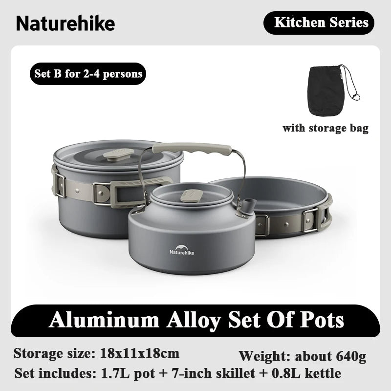 Naturehike Camping Pot Set 4-7 Persons Aluminum Alloy Cookware Pot Set Portable Outdoor Picnic Tableware Camping Cookware Kit