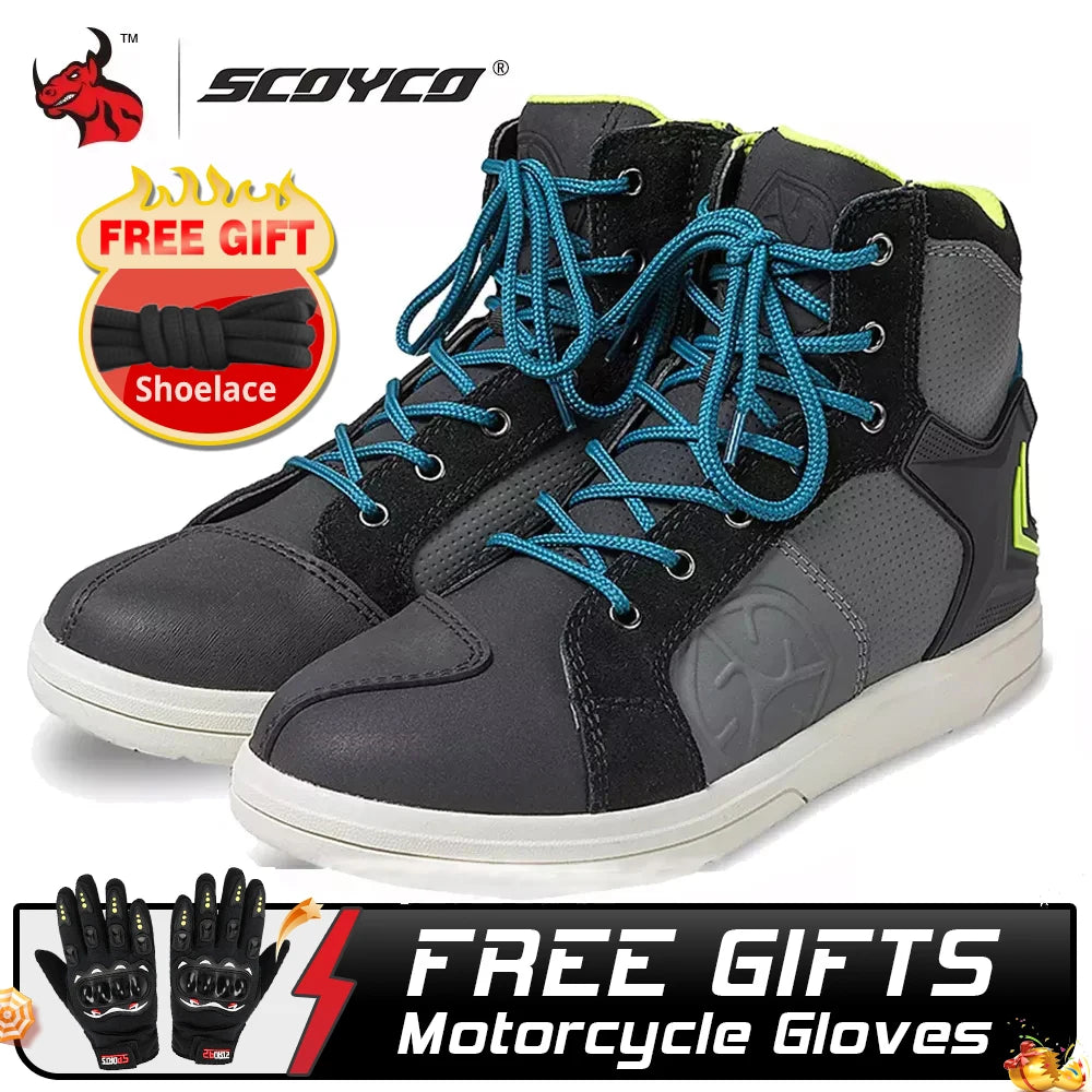 SCOYCO Motorcycle Boots Botas Moto Microfiber Leather Motocross Off-Road Racing Boots Motorbike Riding Shoes Men Moto Boots