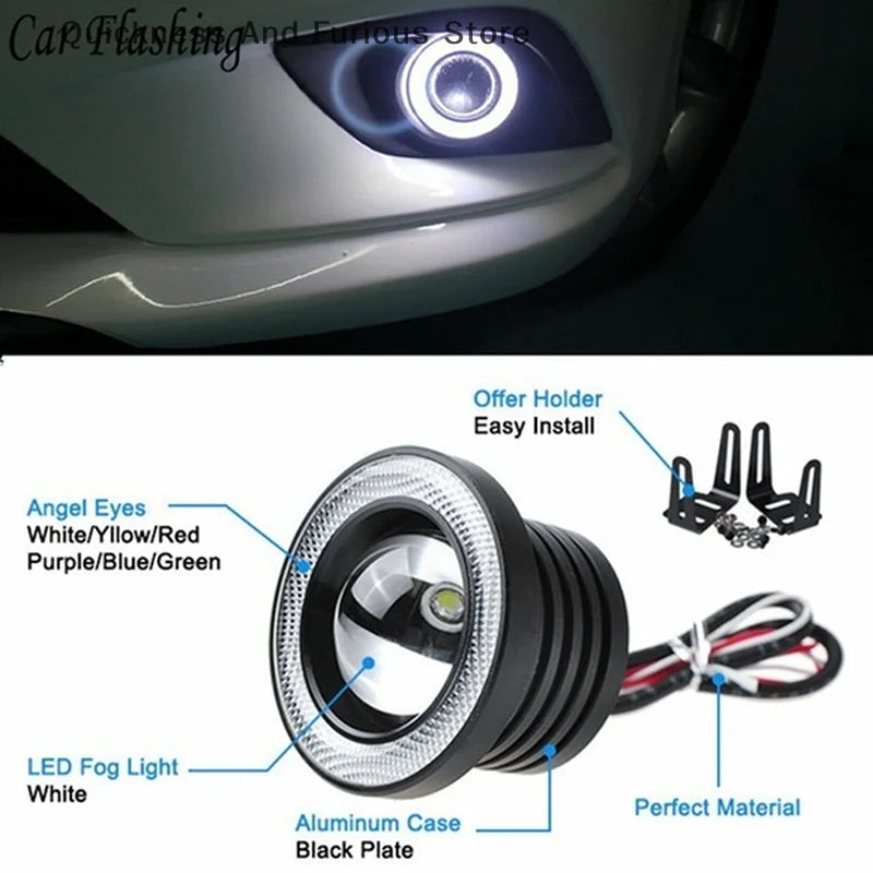 2.5'' 15W Car White COB LED Projector Angel Eyes Blue Ring DRL Fog Light Lamp