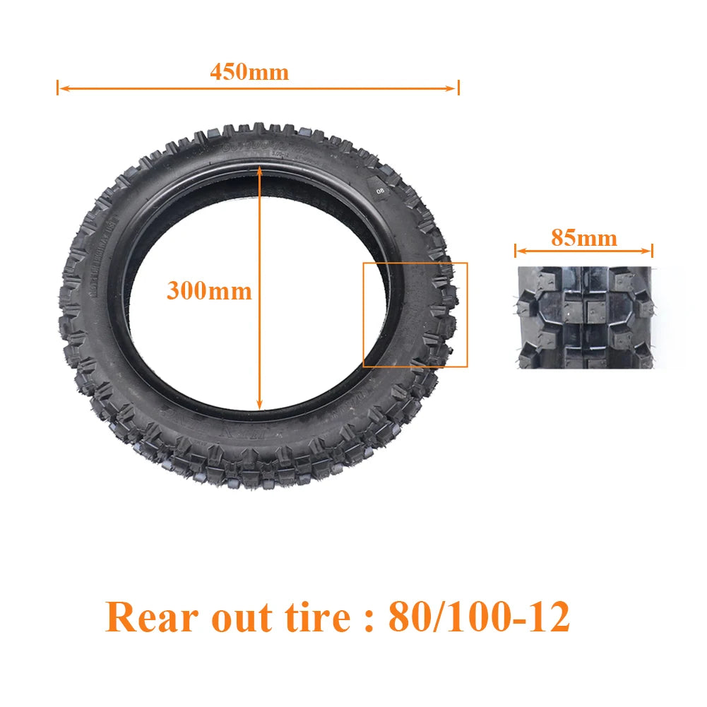 Off Road Tire 80/100-12 with Inner Tube 3.00-12 for Dirt Pit Bike Motocross Off Road Motorcycle 12 inch Rear Wheel