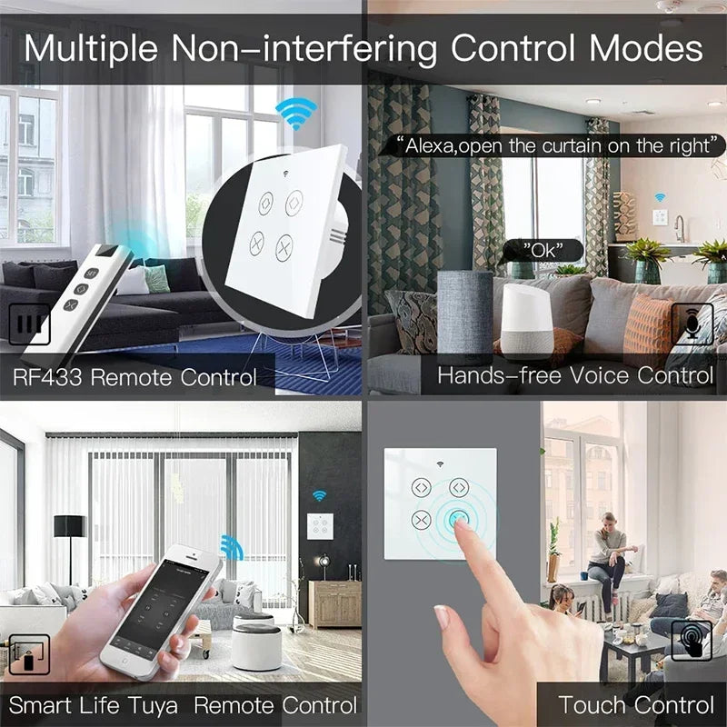 Tuya SmartLife WiFi RF 2 Gang Double Curtain Blind Switch for Roller Shutter Electric Motor With Alexa Google Home Voice Control