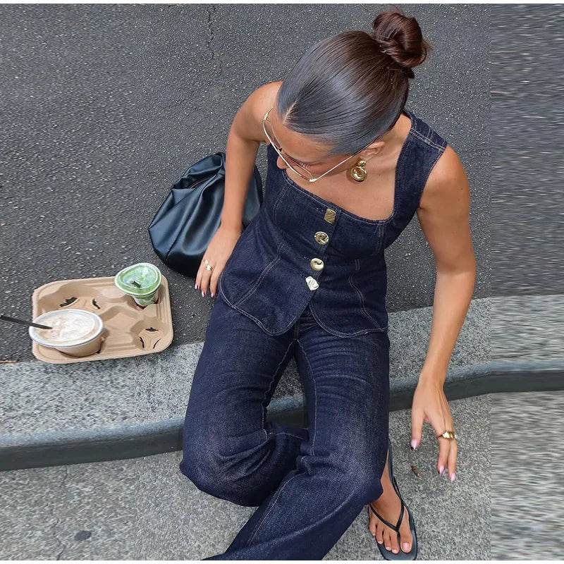 Vintage Denim Crop Top Set - P12 Hub Europe