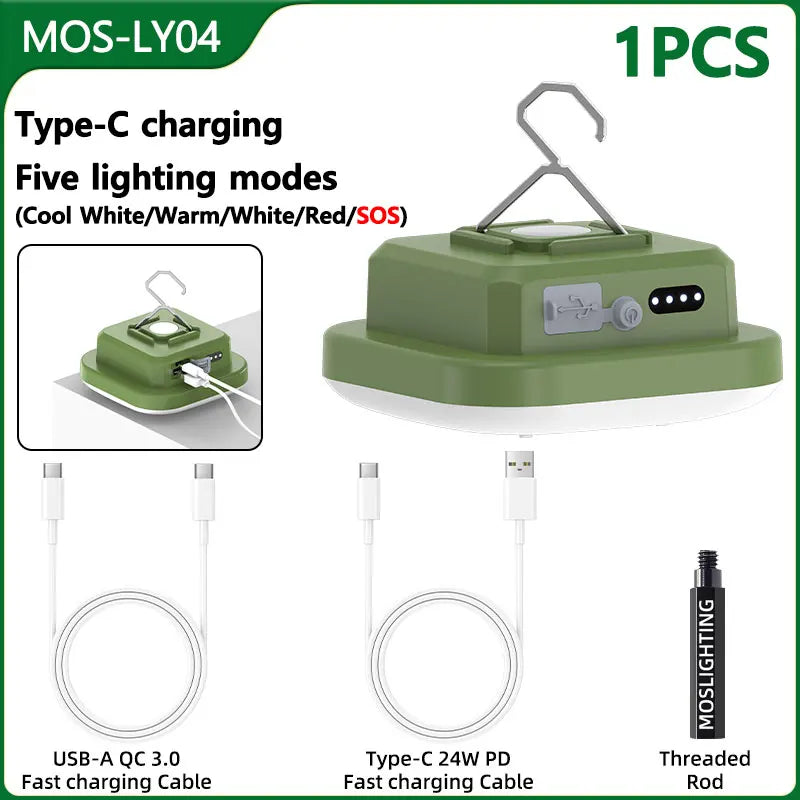 MOSLIGHTING 80W Camping Lantern Portable Flashlights Rechargeable Light IPX65 Waterproof with 4 Modes Dimmable Hanging Tent Lamp