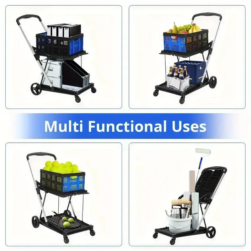 Foldable Shopping Trolley Wheels Lightweight Aluminum Adjustable Handle Multi-Purpose Moving Cart For Home Grocery Camping
