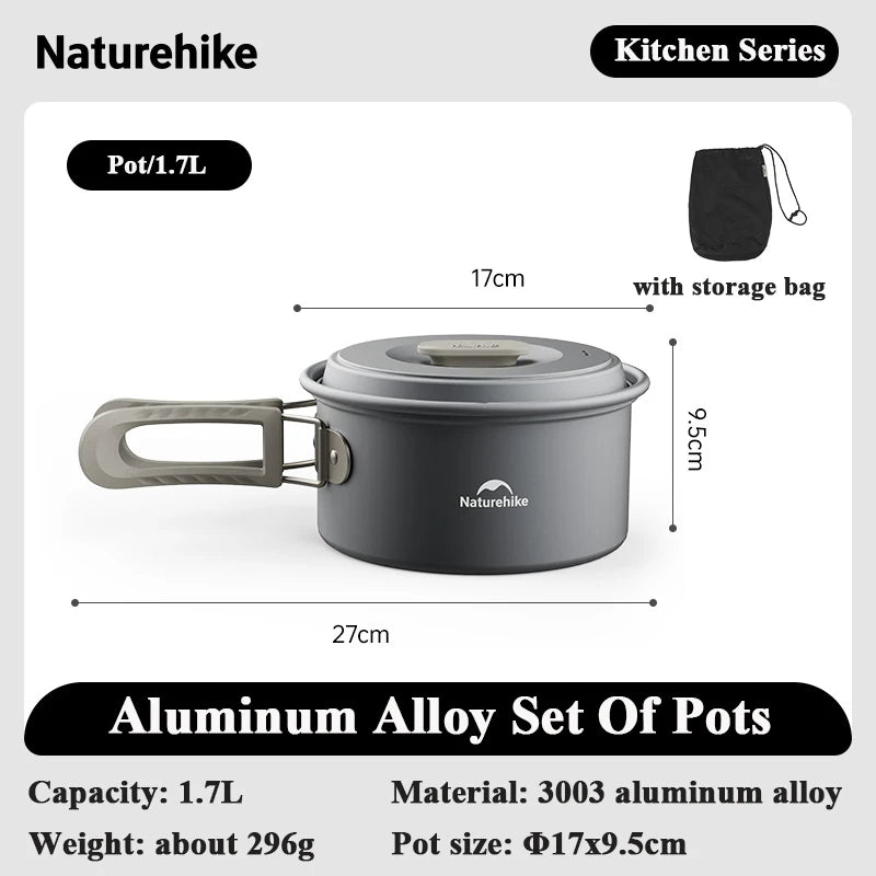 Naturehike Camping Pot Set 4-7 Persons Aluminum Alloy Cookware Pot Set Portable Outdoor Picnic Tableware Camping Cookware Kit