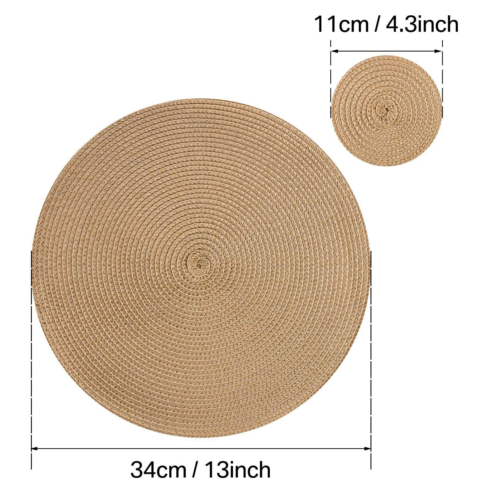 Round Braided Placemats Set of 6 Washable PP/PET Heat Resistant 34cm Table Place Mat for Kitchen Xmas Dining Table Party Decor - P12 Hub Europe