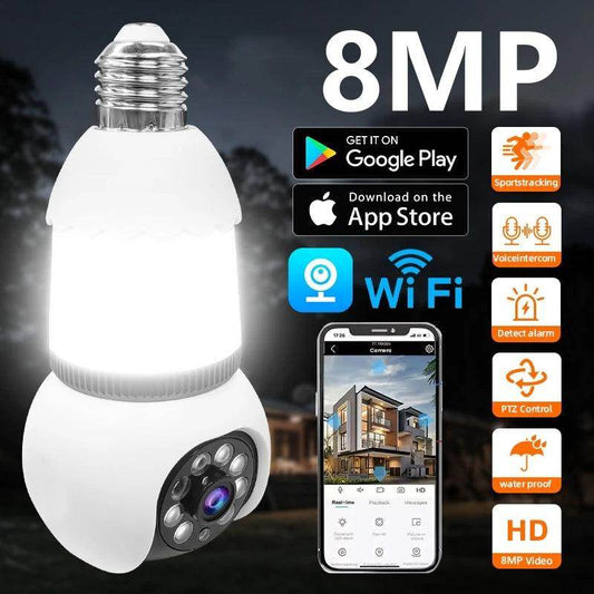 Outdoor WiFi Bulb Camera 8MP E27, AI Track, Color Night - P12 Hub Europe