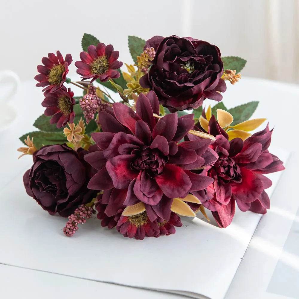 1Pc Hot sale Artificial Flower Silk Dahlia Rose daisy Christmas Home Decoration Bonsai Room Wedding Bridal Bouquet Party Diy box - P12 Hub Europe