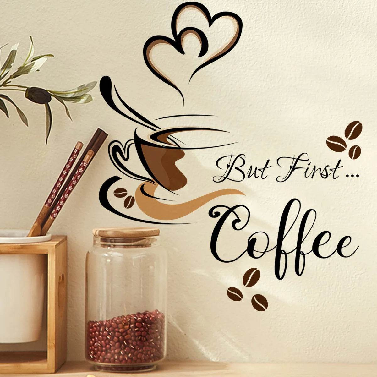 Coffee Cup Pattern Wall Stickers DIY Cafe Restaurant Living Room Home Decoration Self-adhesive Hand Carved Kitchen Wallpaper - P12 Hub Europe
